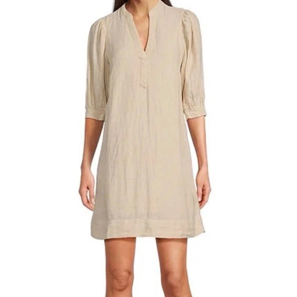 Lilly Pulitzer Linen Shift Dress Beige Puff Sleeve V-Neck Mini Dress NWT Sz 00